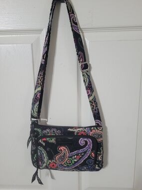 Vera Bradley Black Paisley Crossbody with Pink, Purple & Green Accents